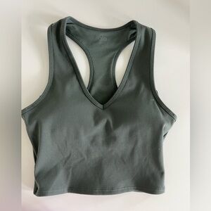 ALO Goddess Ribbed Cropped Racerback Tank - Size M - Dark Gray